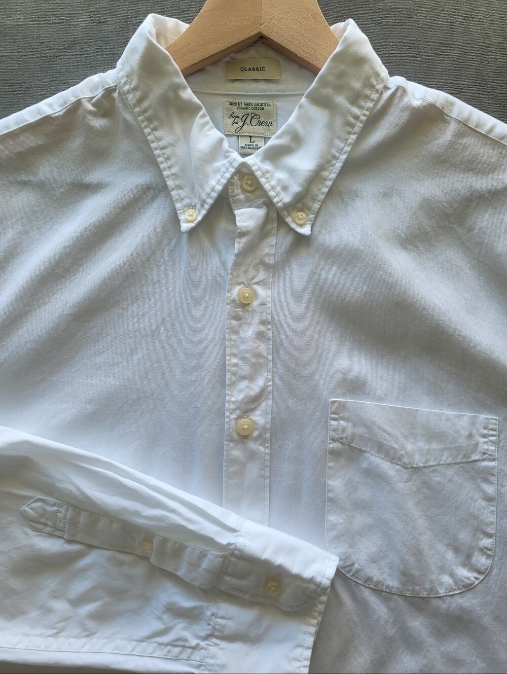J.Crew Secret Wash Organicm Cotton Button Down Shirt Men’s L White Classic